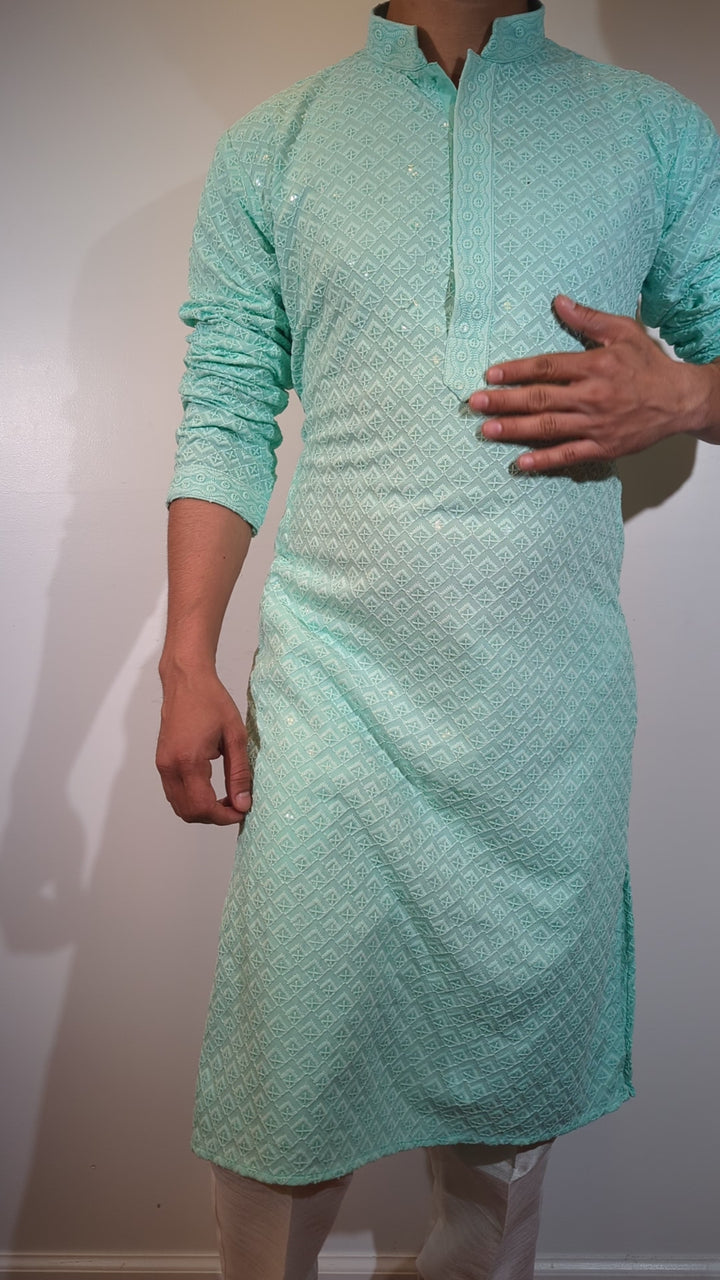 Seafoam Chikan Kurta