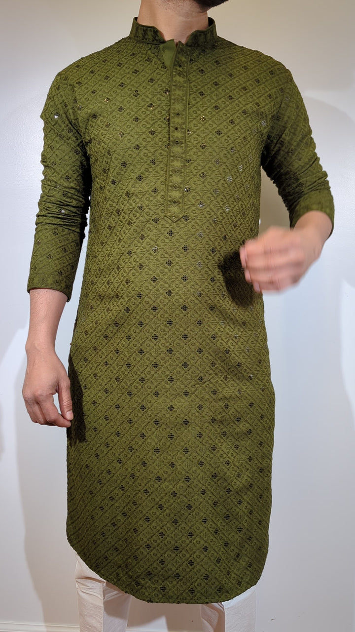 Olive Chikankari Kurta
