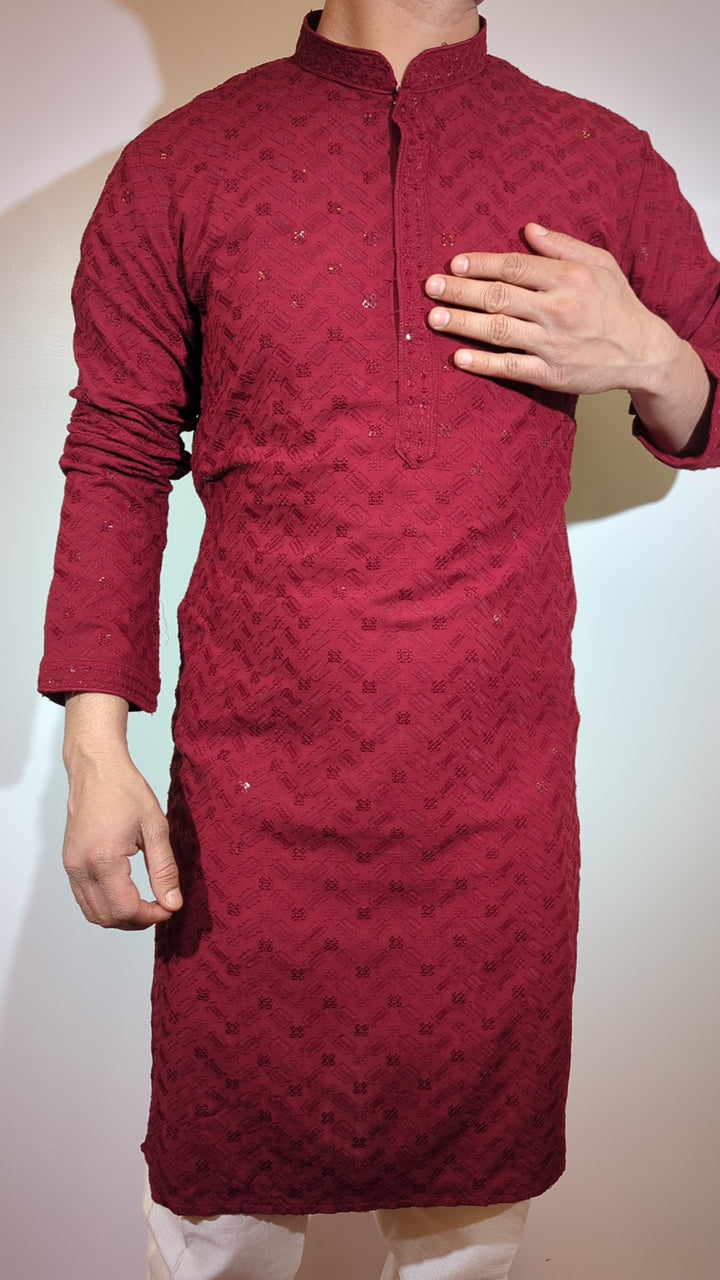 Maroon Chikankari Kurta