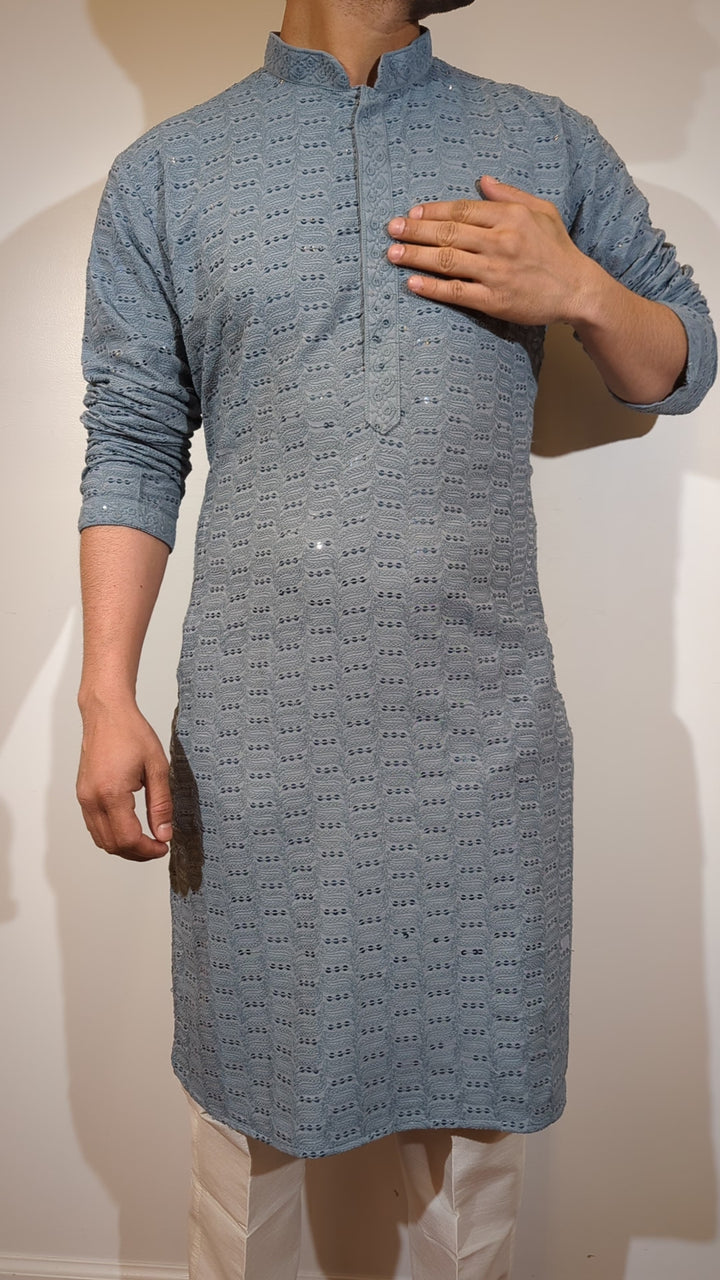 Gray Chikan Kurta