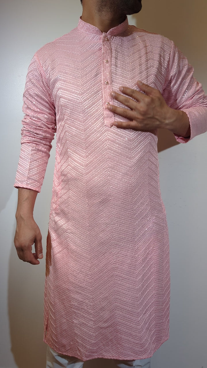 Light Pink Sequin Kurta (Slim Fit)