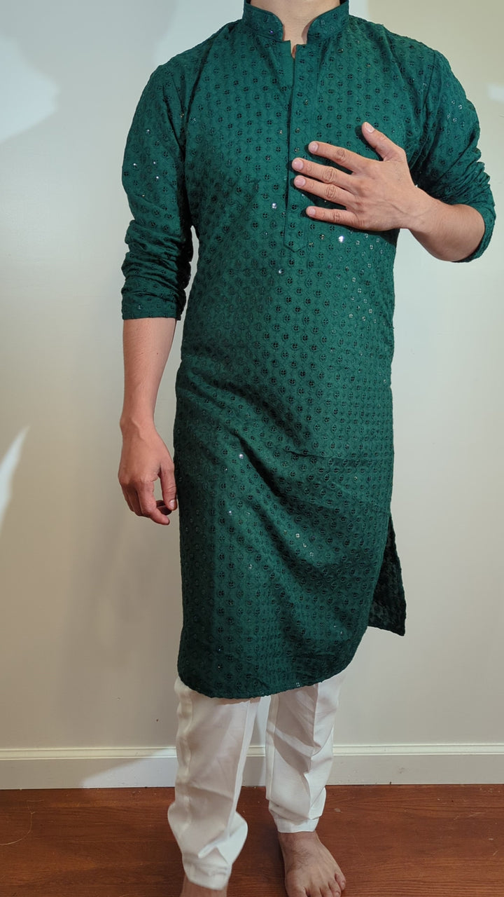 Dark Green Chikan Kurta