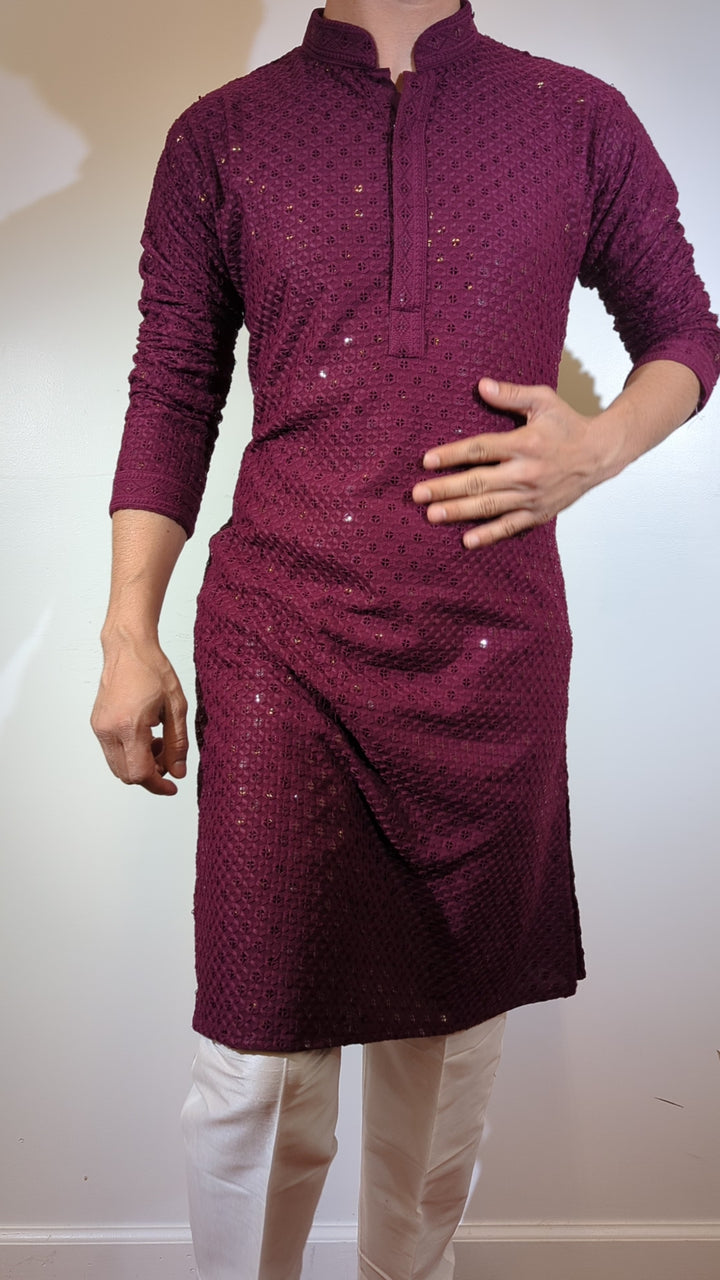 Wine Chikan Kurta