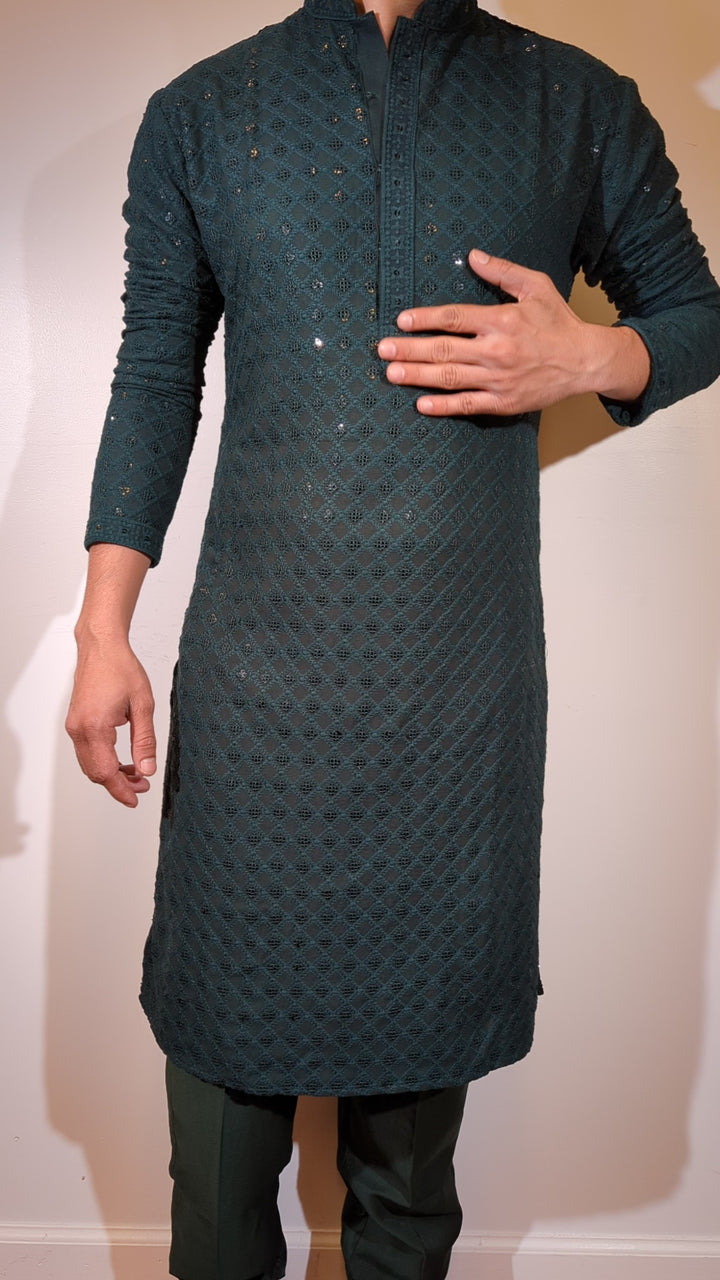 Dark Green Chikan Kurta