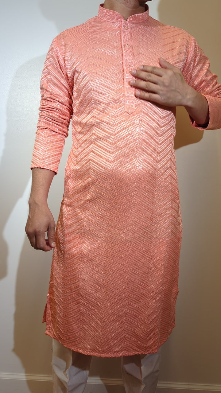 Peach Sequin Kurta (Slim Fit)