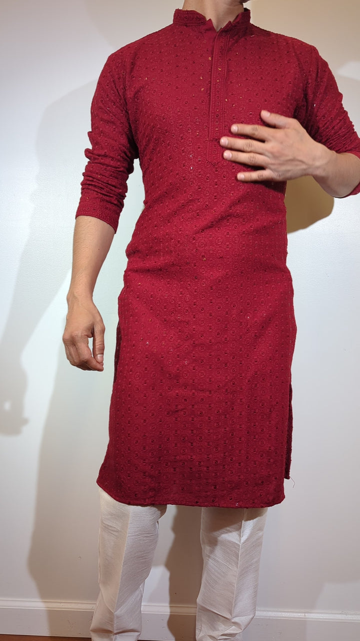 Maroon Chikan Kurta