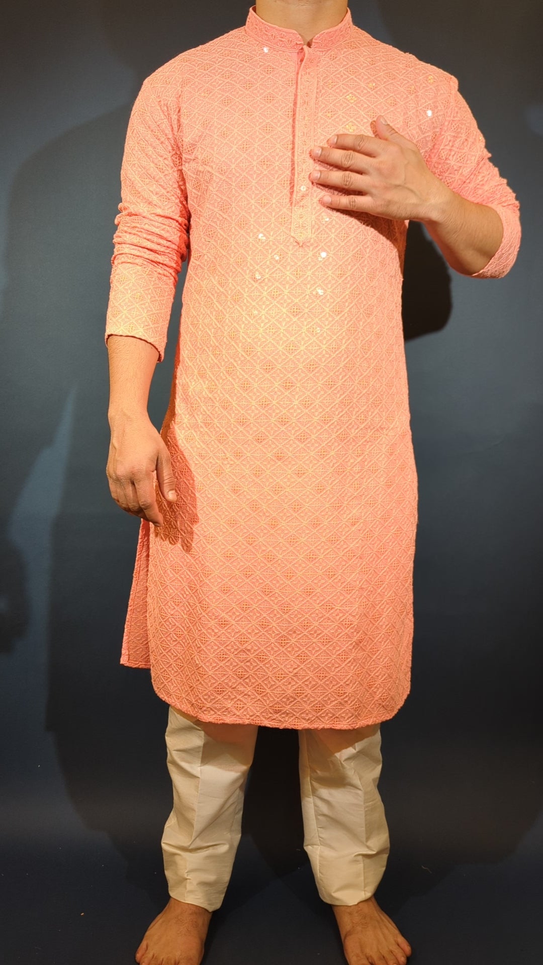 Light Peach Chikan Kurta