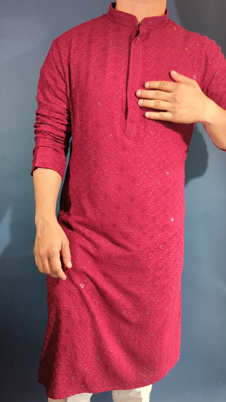 Dark Red Chikan Kurta