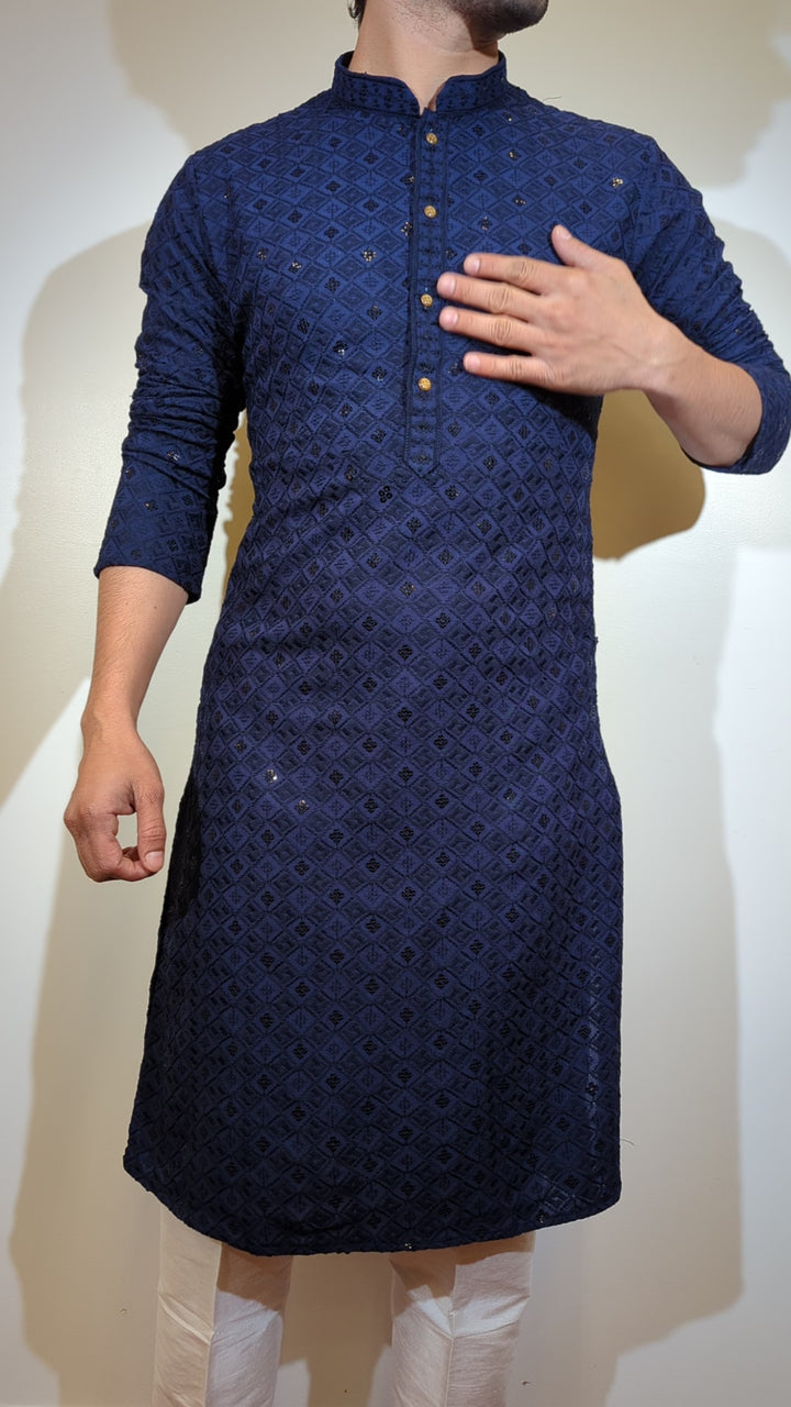 Navy Blue Chikan Kurta