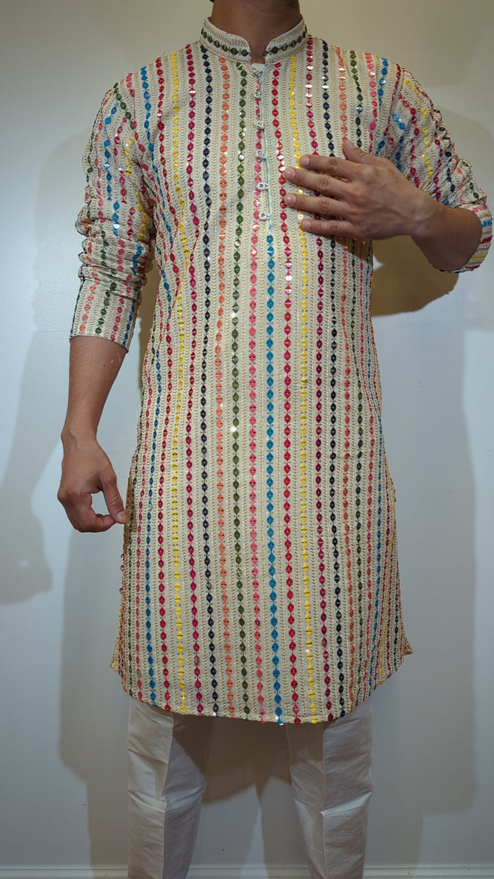 Cream With Multicolor Kurta