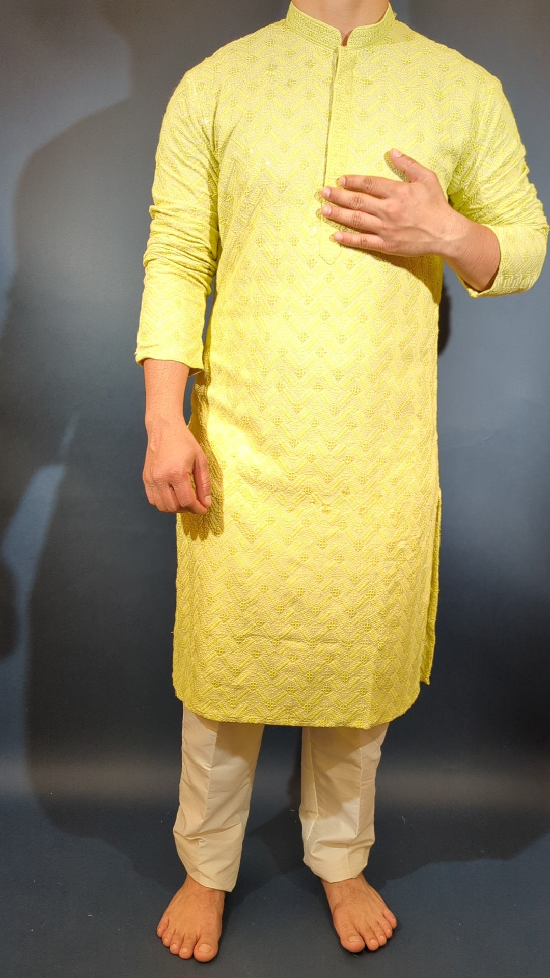Lime Green Sequins Kurta