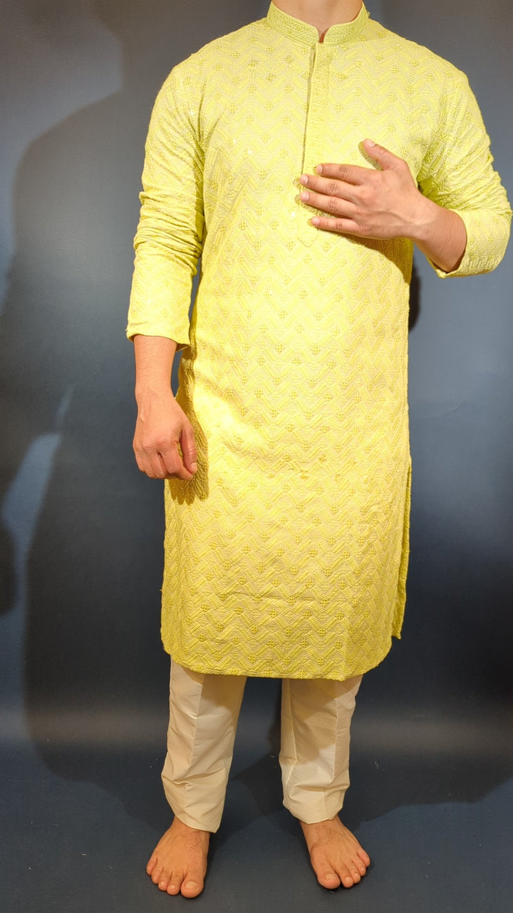 Lime Green Sequins Kurta