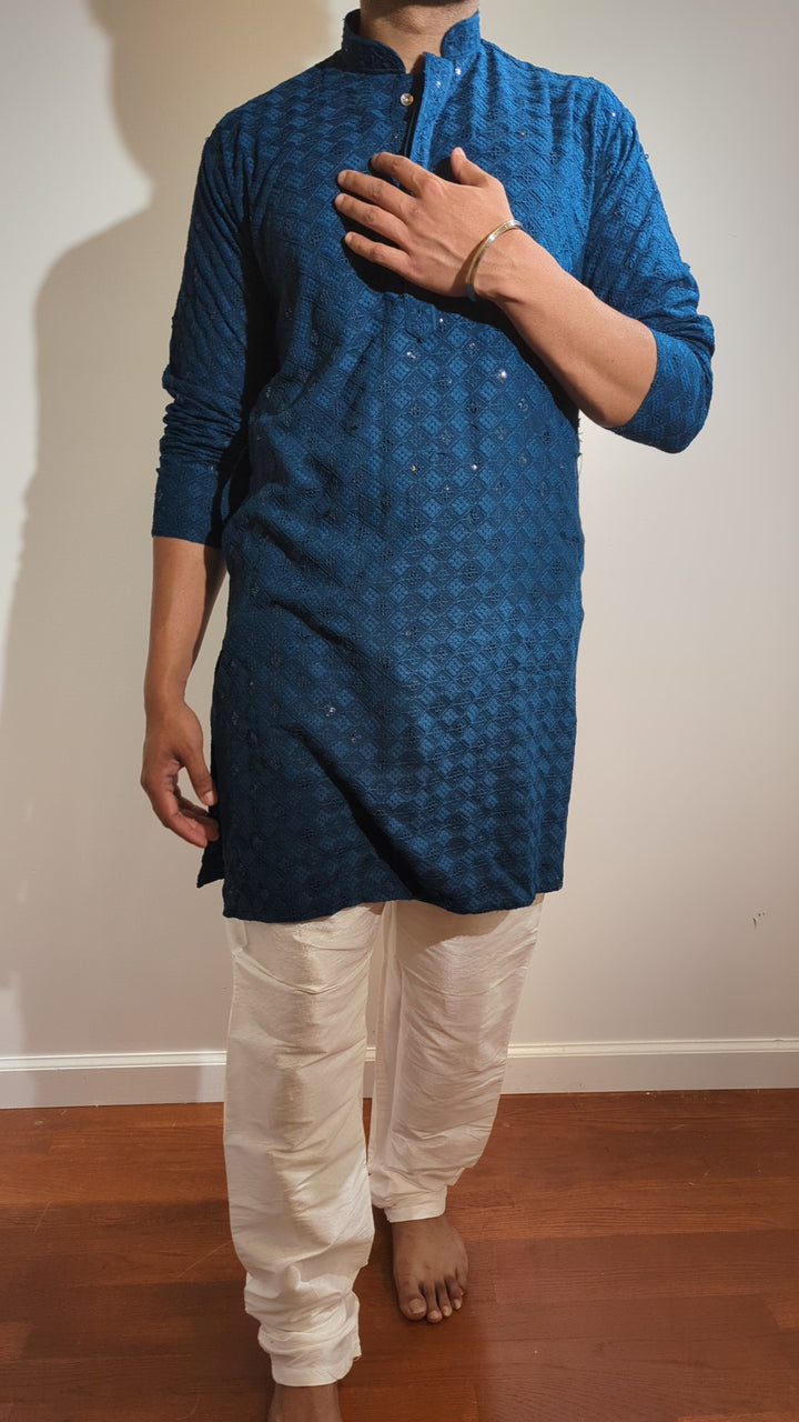 Dark Blue Chikan Kurta