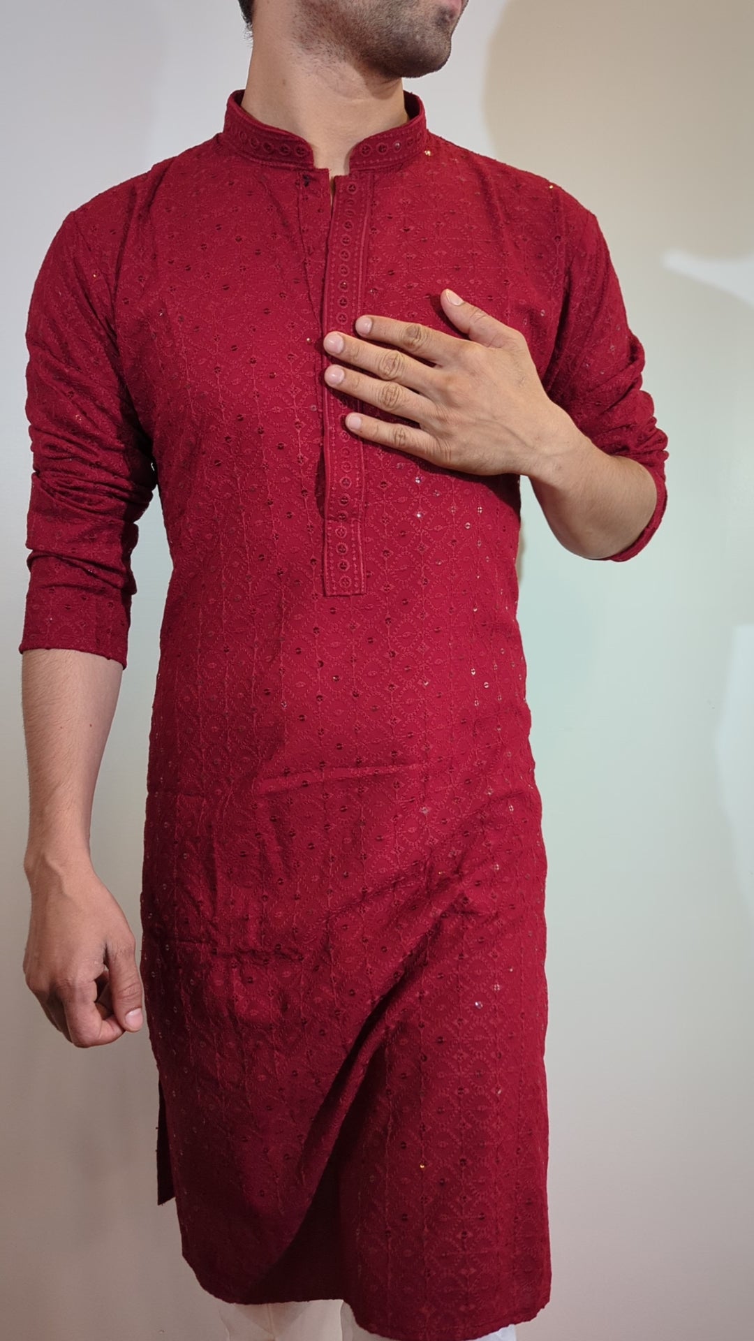 Red Chikankari Kurta