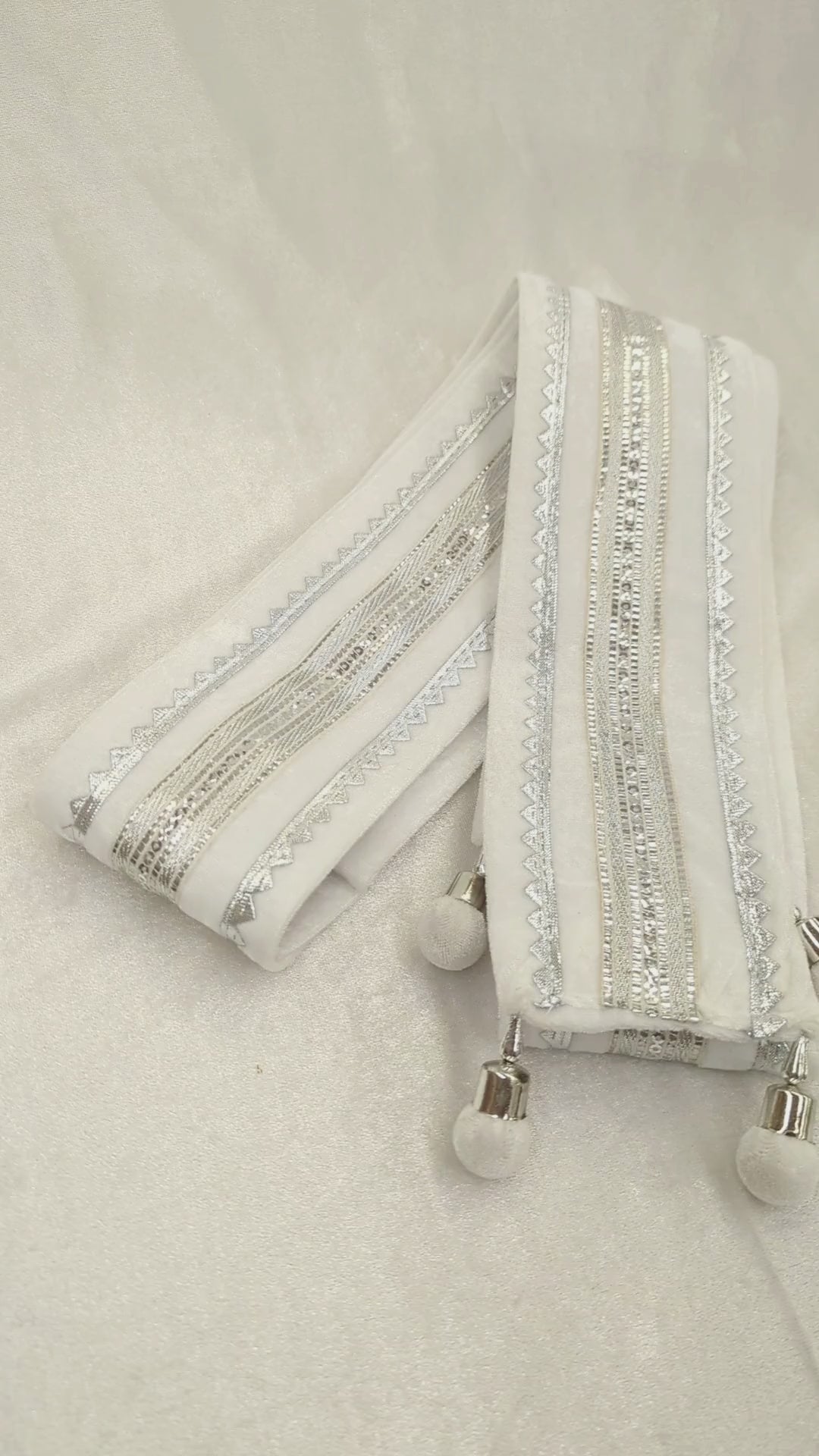 Men's White Silver Velvet Shawl