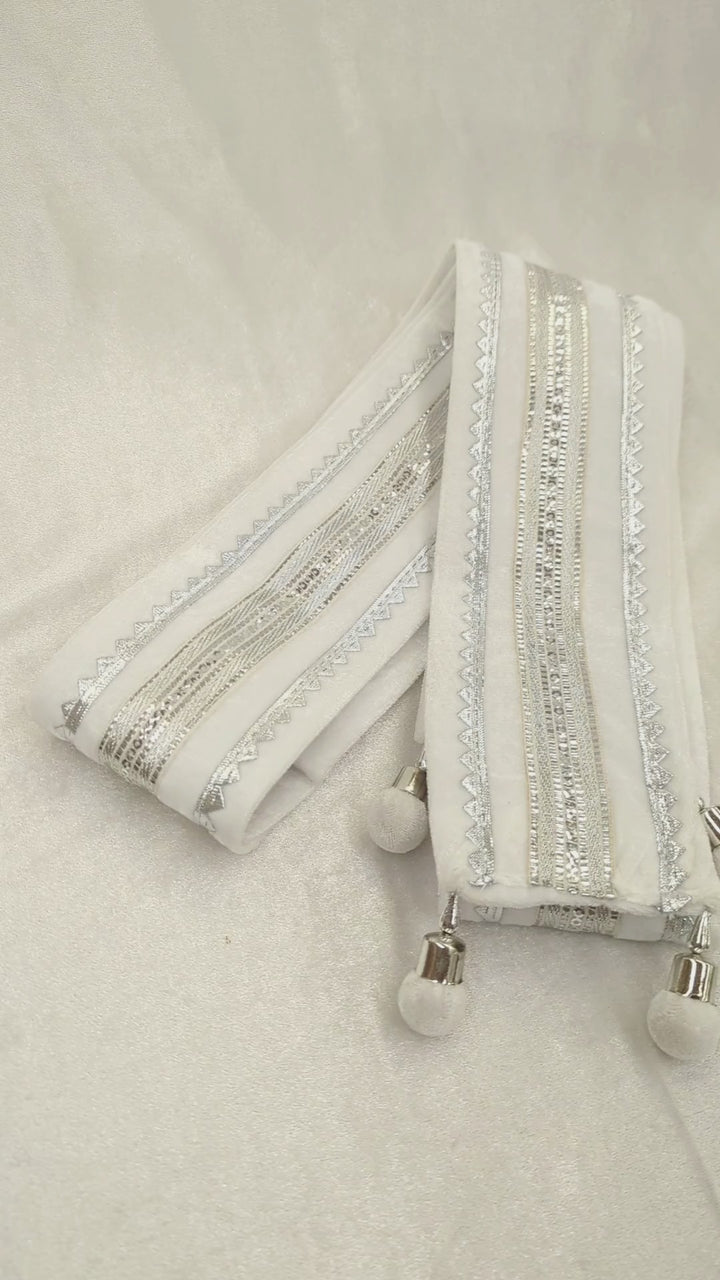 Men's White Silver Velvet Shawl