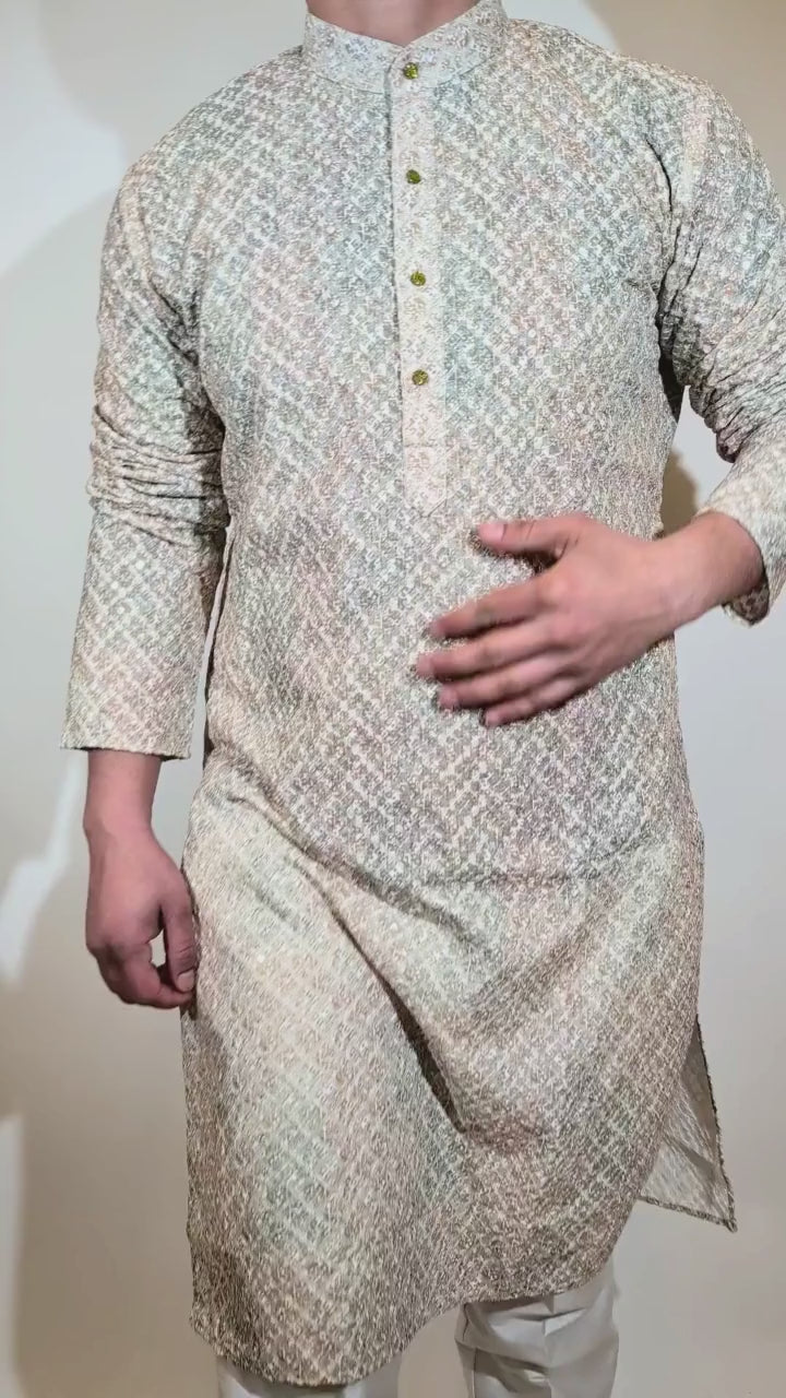Green Beige Sequence Kurta