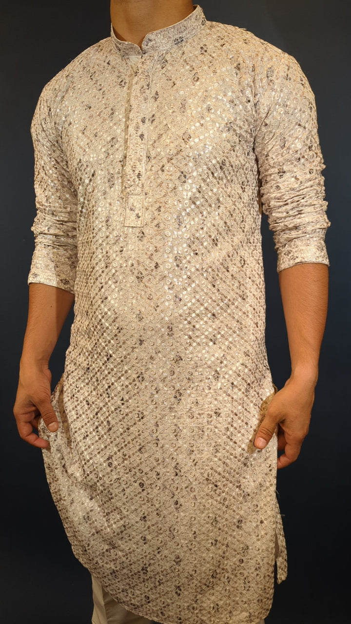 White Grey Chikan Kurta