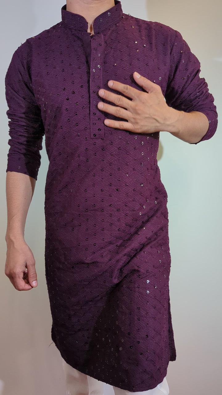 Wine Chikan Kurta